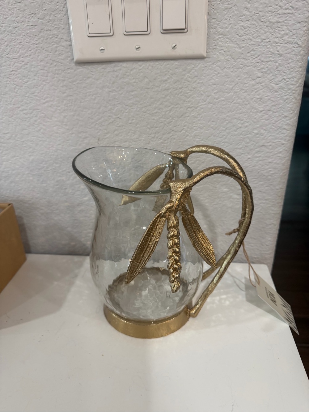 Decorative Glass Pitcher with Gold Botanical Handle